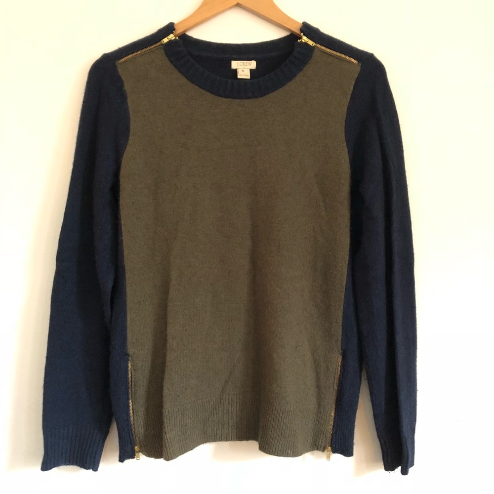 🌿J.Crew warmspun zip colorblock sweater navy m - Picture 2 of 5